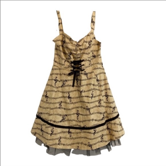 HOT TOPIC Music Note Rockabilly Pin-Up Style Corset Sleeveless Halter Dress - Picture 4 of 16